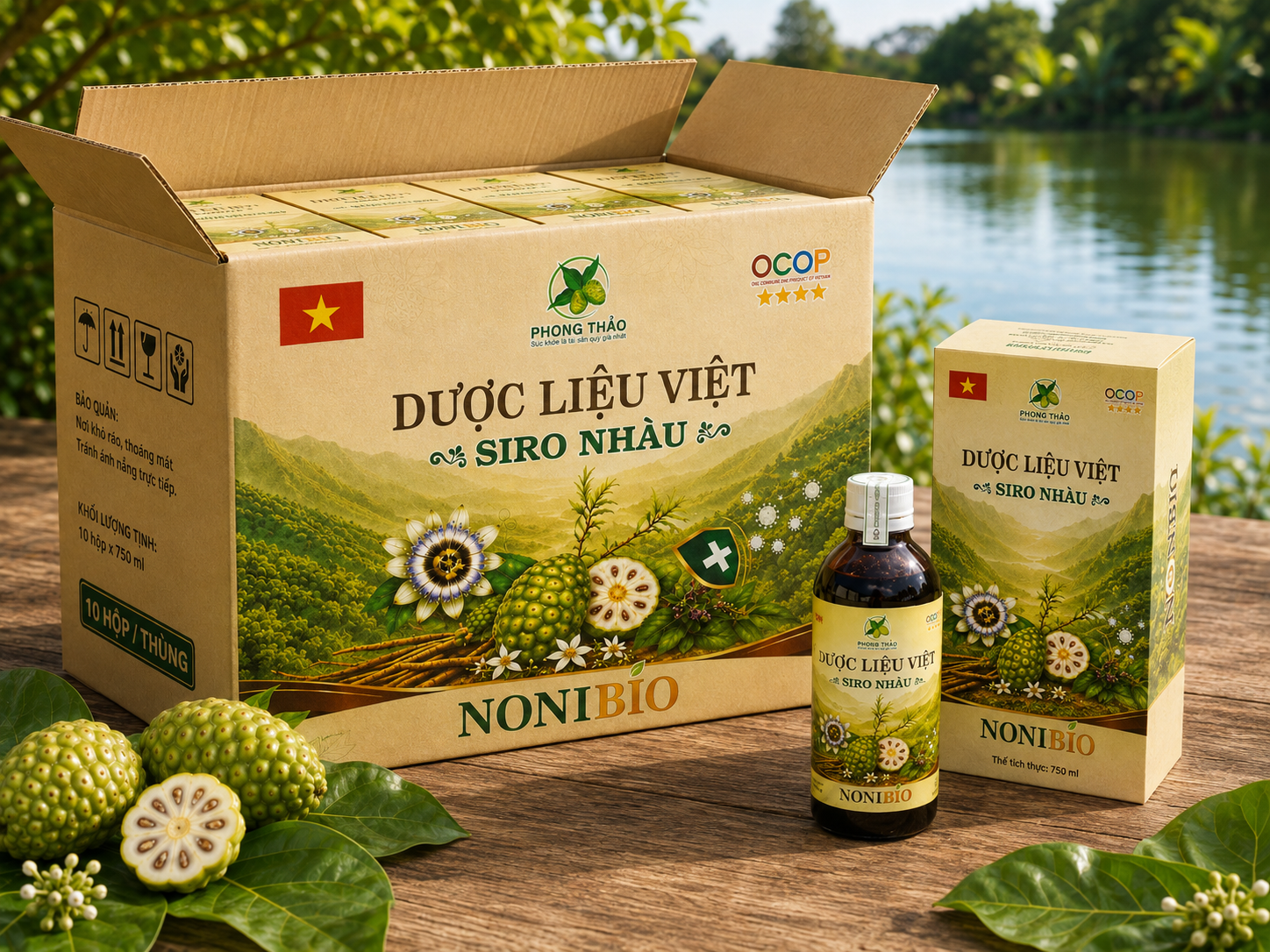 Siro Nhàu NONI BIO – Hộp (3 chai x 250 ml) – Thùng 10 hộp